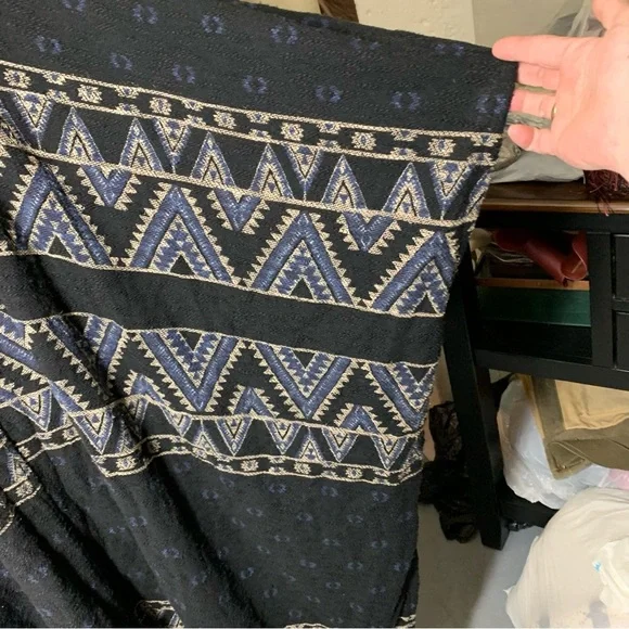 Ecote Free People Textured Bohemian Kimono Black Aztec Open Fringed Cardigan OS - Picture 5 of 11